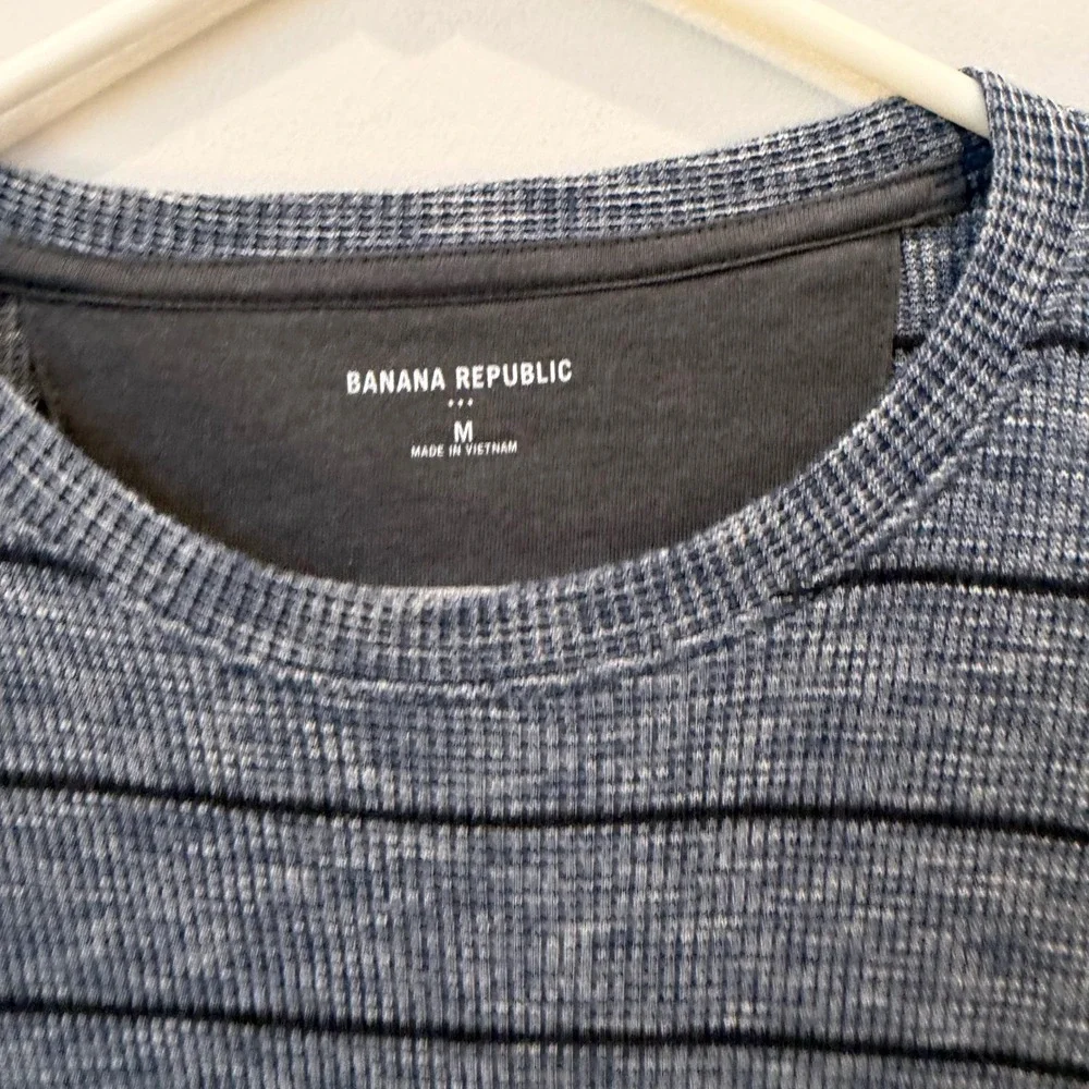 Banana Republic Mens Blue Black Striped Waffle Knit Thermal Long Sleeve Shirt M